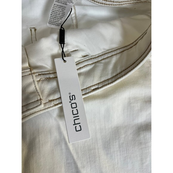 Chicos Size 3 US 16 White‎ Wide Leg Crop Trousers Tropical Leaf Print Cropped - Picture 12 of 12